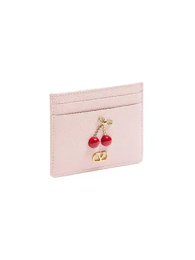 Valentino Garavani Women's Cherryfic Card Holder in Grainy Calfskin | Thumbnail 2 Valentino Garavani Women's Cherryfic Card Holder in Grainy Calfskin | Thumbnail 2