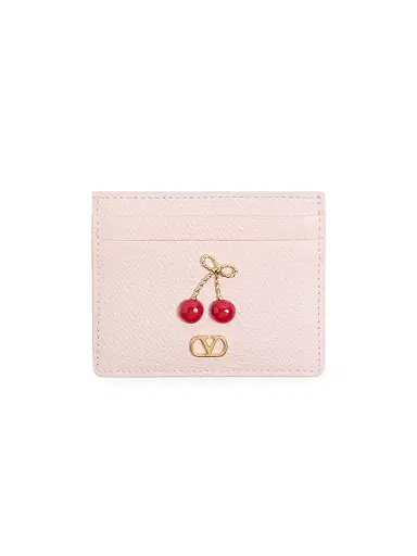 Valentino Garavani Women's Cherryfic Card Holder in Grainy Calfskin | Thumbnail 1 Valentino Garavani Women's Cherryfic Card Holder in Grainy Calfskin | Thumbnail 1