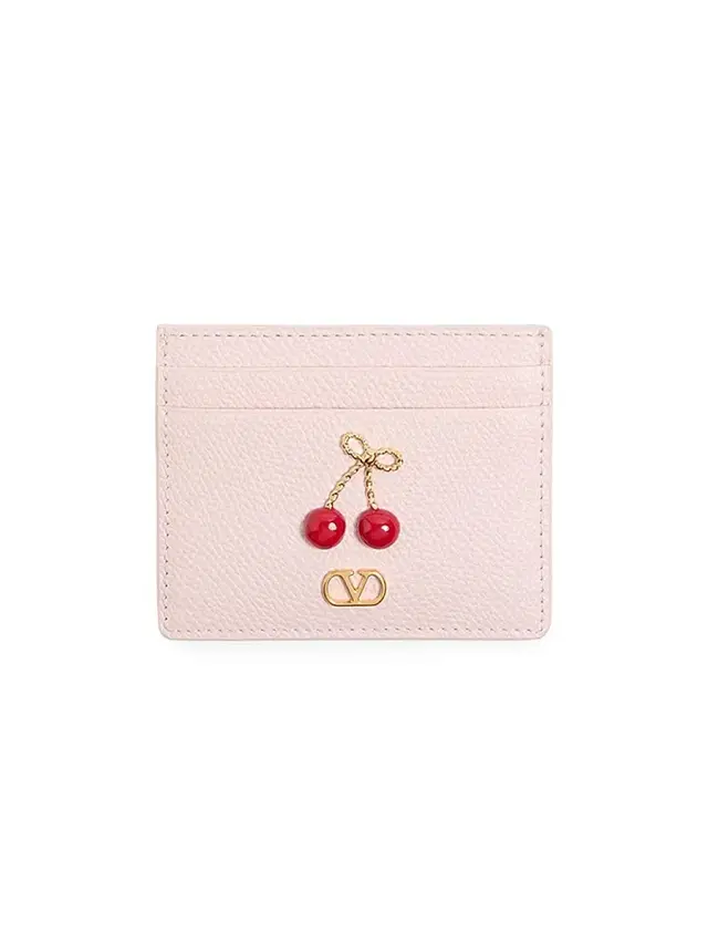 Valentino Garavani Women's Cherryfic Card Holder in Grainy Calfskin - Rose Quartz