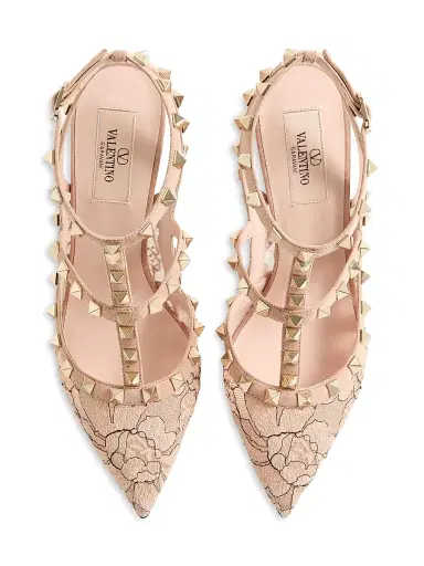 Valentino Garavani Women's Rockstud 100MM Lace Pumps with Straps - Beige - Size 5 | Thumbnail 4 Valentino Garavani Women's Rockstud 100MM Lace Pumps with Straps - Beige - Size 5 | Thumbnail 4