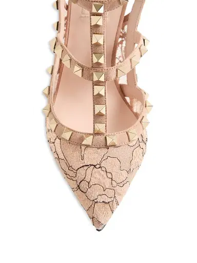 Valentino Garavani Women's Rockstud 100MM Lace Pumps with Straps - Beige - Size 5 | Thumbnail 5 Valentino Garavani Women's Rockstud 100MM Lace Pumps with Straps - Beige - Size 5 | Thumbnail 5