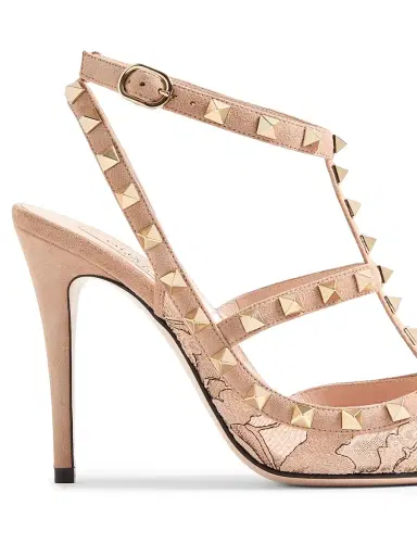 Valentino Garavani Women's Rockstud 100MM Lace Pumps with Straps - Beige - Size 5 | Thumbnail 6 Valentino Garavani Women's Rockstud 100MM Lace Pumps with Straps - Beige - Size 5 | Thumbnail 6