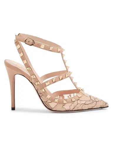 Valentino Garavani Women's Rockstud 100MM Lace Pumps with Straps - Beige - Size 5 | Thumbnail 1 Valentino Garavani Women's Rockstud 100MM Lace Pumps with Straps - Beige - Size 5 | Thumbnail 1