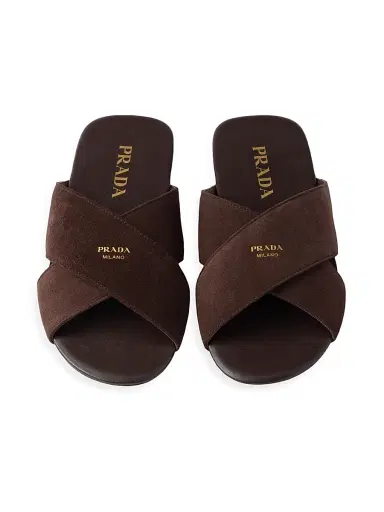 Prada Women's Suede Slides - Dark Brown - Size 10 | Thumbnail 2