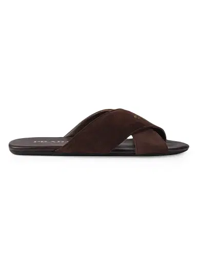 Prada Women's Suede Slides - Dark Brown - Size 10 | Thumbnail 1