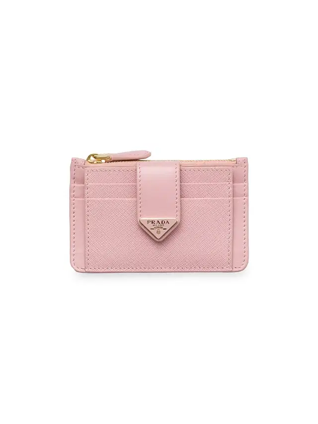 Prada Women's Saffiano and Smooth Leather Card Holder - Baby Pink