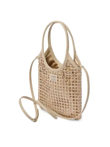 Miu Miu Women's Ivy Satin Top-Handle Bag with Synthetic Crystals - Beige Khaki | Thumbnail 4 Miu Miu Women's Ivy Satin Top-Handle Bag with Synthetic Crystals - Beige Khaki | Thumbnail 4