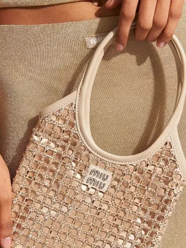 Miu Miu Women's Ivy Satin Top-Handle Bag with Synthetic Crystals - Beige Khaki | Thumbnail 7 Miu Miu Women's Ivy Satin Top-Handle Bag with Synthetic Crystals - Beige Khaki | Thumbnail 7