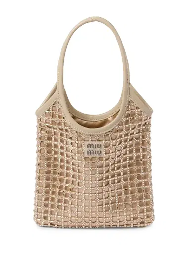 Miu Miu Women's Ivy Satin Top-Handle Bag with Synthetic Crystals - Beige Khaki | Thumbnail 1 Miu Miu Women's Ivy Satin Top-Handle Bag with Synthetic Crystals - Beige Khaki | Thumbnail 1