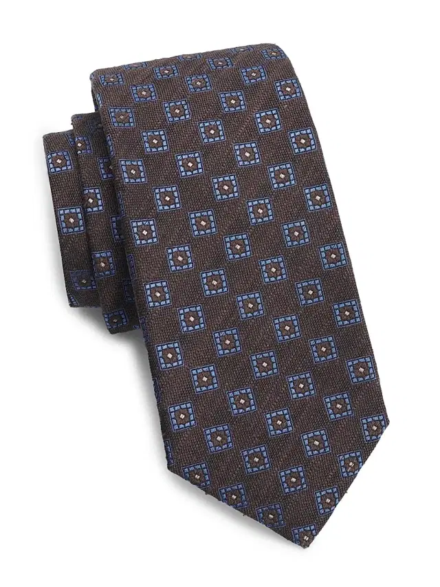 Isaia Men's Square Frame Silk Tie - Dark Brown