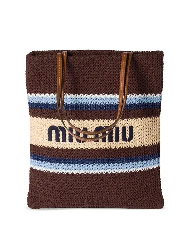 Miu Miu Women's Raffia-Effect Woven Tote Bag - Brown