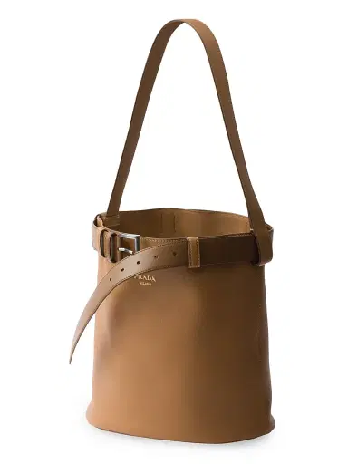 Prada Women's Buckle Leather Bucket Bag with Belt - Brown | Thumbnail 2 Prada Women's Buckle Leather Bucket Bag with Belt - Brown | Thumbnail 2