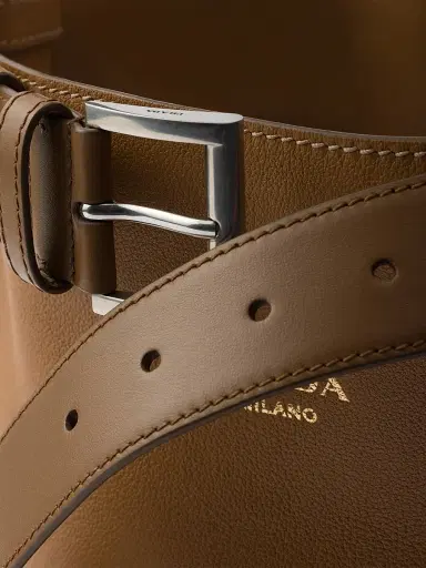 Prada Women's Buckle Leather Bucket Bag with Belt - Brown | Thumbnail 5 Prada Women's Buckle Leather Bucket Bag with Belt - Brown | Thumbnail 5