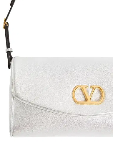 Valentino Garavani Women's DeVain Shoulder Bag in Laminated Nappa Leather - Silver | Thumbnail 6