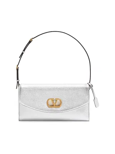 Valentino Garavani Women's DeVain Shoulder Bag in Laminated Nappa Leather - Silver | Thumbnail 1