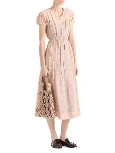 Prada Women's Floral Print Pongé Dress - Pink | Thumbnail 2