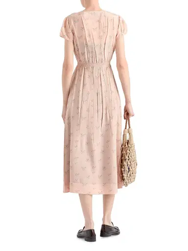 Prada Women's Floral Print Pongé Dress - Pink | Thumbnail 3