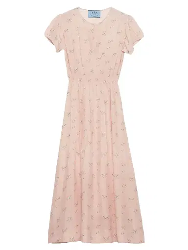 Prada Women's Floral Print Pongé Dress - Pink | Thumbnail 1