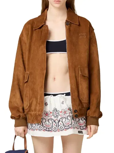 Miu Miu Women's Suede Blouson Jacket - Brown - Size 0 | Thumbnail 2