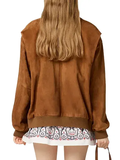 Miu Miu Women's Suede Blouson Jacket - Brown - Size 0 | Thumbnail 3