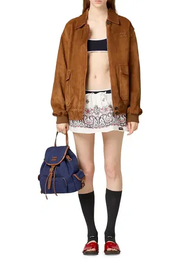 Miu Miu Women's Suede Blouson Jacket - Brown - Size 0 | Thumbnail 7