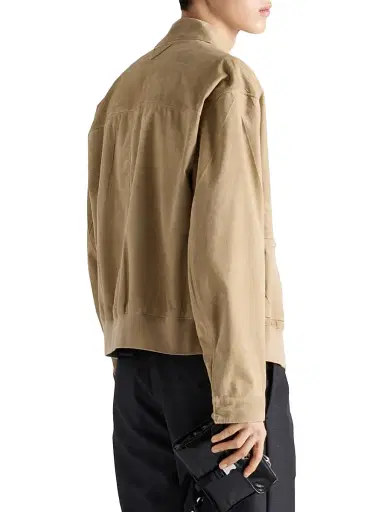Prada Men's Suede and Cotton Bomber Jacket - Beige Khaki | Thumbnail 3 Prada Men's Suede and Cotton Bomber Jacket - Beige Khaki | Thumbnail 3