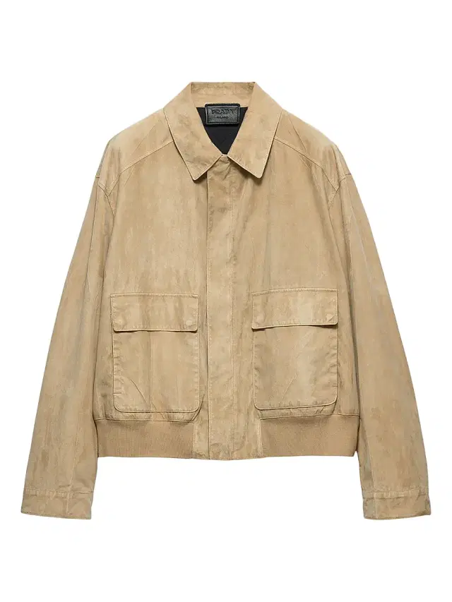 Men's Suede and Cotton Bomber Jacket - Beige Khaki