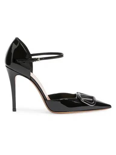 Valentino Garavani Women's VLogo 100MM Signature D'orsay Patent Leather Pumps - Black - Size 12 | Thumbnail 1