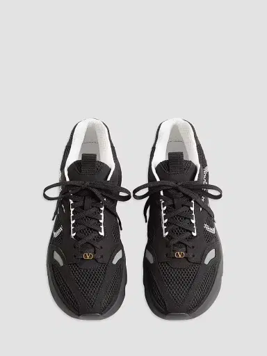 Valentino Garavani Men's Demivee Sneakers in Mesh Fabric with Suede Inserts - Black - Size 7.5 | Thumbnail 4 Valentino Garavani Men's Demivee Sneakers in Mesh Fabric with Suede Inserts - Black - Size 7.5 | Thumbnail 4