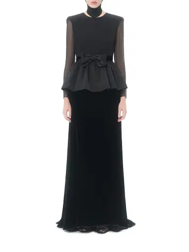 Valentino Garavani Women's Long Dress in Sable Velvet - Black - Size 4 | Thumbnail 3