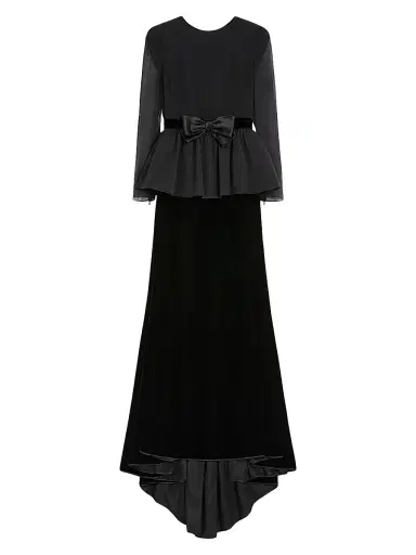 Valentino Garavani Women's Long Dress in Sable Velvet - Black - Size 4 | Thumbnail 1