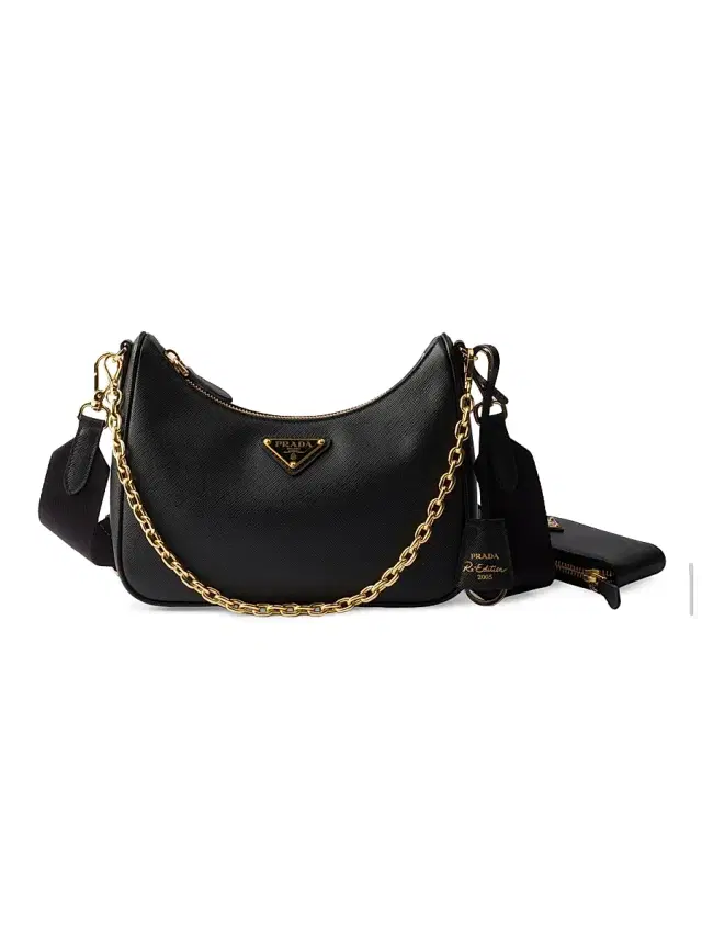 Women's Re-Edition 2005 Saffiano Leather Shoulder Bag - Black