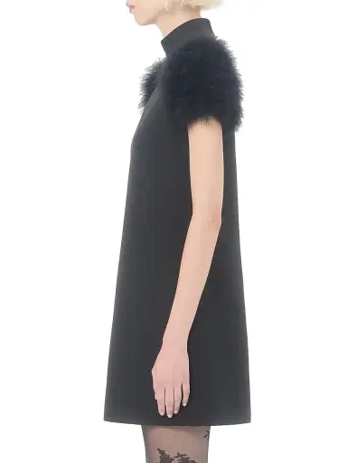 Valentino Garavani Women's Short Crepe Couture Dress with Feathers | Thumbnail 3 Valentino Garavani Women's Short Crepe Couture Dress with Feathers | Thumbnail 3