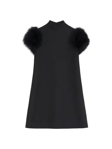 Valentino Garavani Women's Short Crepe Couture Dress with Feathers | Thumbnail 1 Valentino Garavani Women's Short Crepe Couture Dress with Feathers | Thumbnail 1