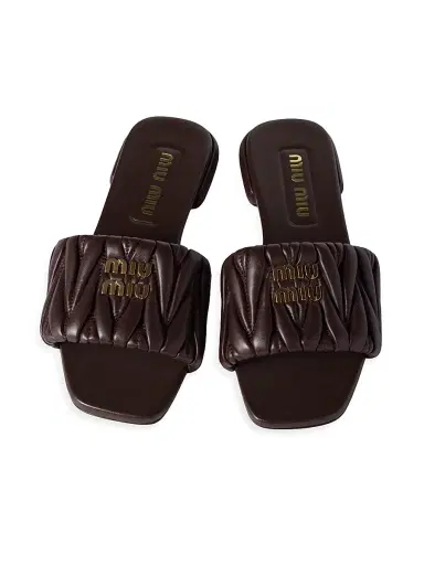 Miu Miu Women's Matelasse Nappa Leather Slides - Dark Brown - Size 6.5 | Thumbnail 2