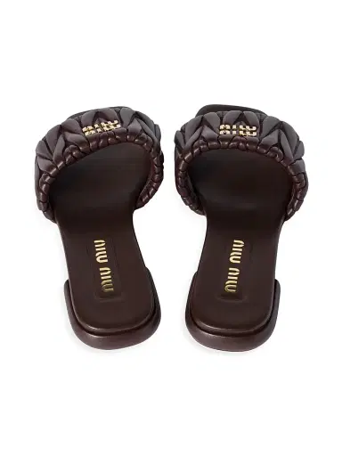 Miu Miu Women's Matelasse Nappa Leather Slides - Dark Brown - Size 6.5 | Thumbnail 3