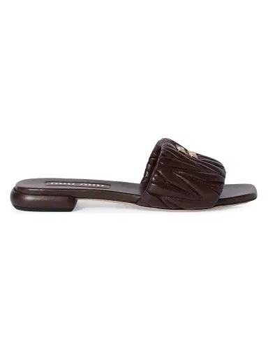 Miu Miu Women's Matelasse Nappa Leather Slides - Dark Brown - Size 6.5 | Thumbnail 1