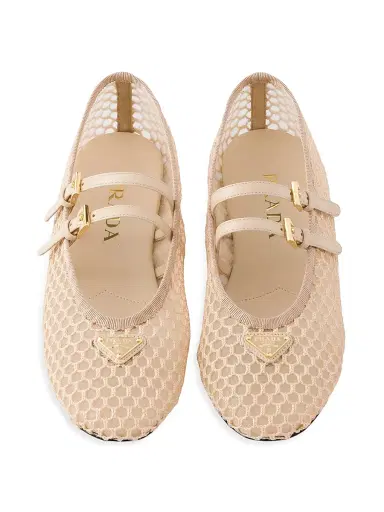 Prada Women's Mesh Fabric Ballerinas - Beige Khaki - Size 8 | Thumbnail 2