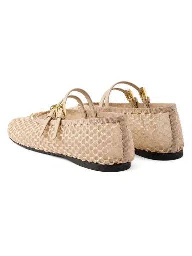 Prada Women's Mesh Fabric Ballerinas - Beige Khaki - Size 8 | Thumbnail 3