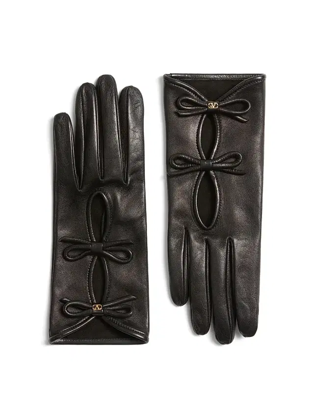Valentino Garavani Women's Vlogo Signature Nappa Leather Gloves with Bows - Black