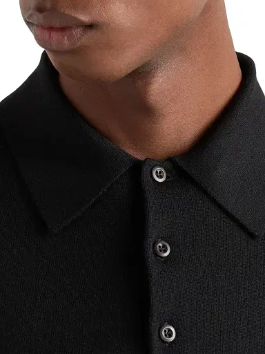 Prada Men's Cashmere and Silk Polo Shirt - Black - Size 38 | Thumbnail 4 Prada Men's Cashmere and Silk Polo Shirt - Black - Size 38 | Thumbnail 4
