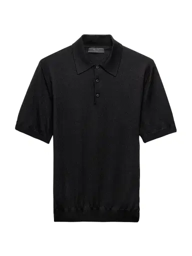 Prada Men's Cashmere and Silk Polo Shirt - Black - Size 38 | Thumbnail 1 Prada Men's Cashmere and Silk Polo Shirt - Black - Size 38 | Thumbnail 1