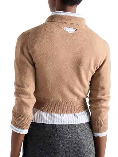 Prada Women's Cashmere Polo Sweater - Brown | Thumbnail 4 Prada Women's Cashmere Polo Sweater - Brown | Thumbnail 4