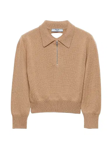 Prada Women's Cashmere Polo Sweater - Brown | Thumbnail 1 Prada Women's Cashmere Polo Sweater - Brown | Thumbnail 1
