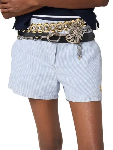 Miu Miu Women's Striped Chambray Bermudas - Blue Multi - Size 6 | Thumbnail 2 Miu Miu Women's Striped Chambray Bermudas - Blue Multi - Size 6 | Thumbnail 2
