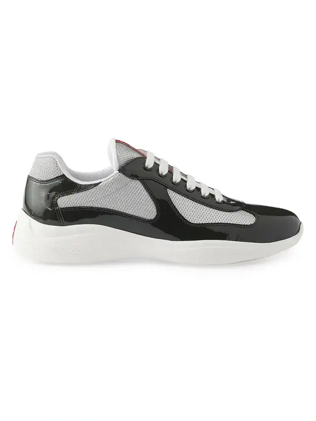 Men's Patent Leather and Technical Fabric  America's Cup Sneakers - Dark Grey
