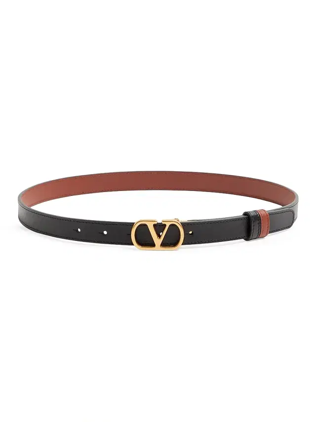 Valentino Garavani Women's VLogo Signature Reversible Shiny Calfskin Belt 20MM - Black Deep Caramel