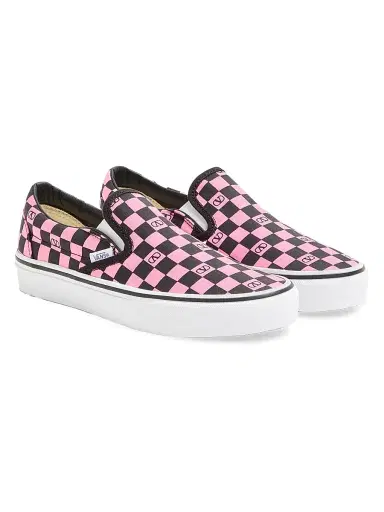 Valentino Garavani Women's and Vans Slip-On Sneakers in Fabric with VLogo Checkerboard Print - Pink Orchid Black | Thumbnail 2