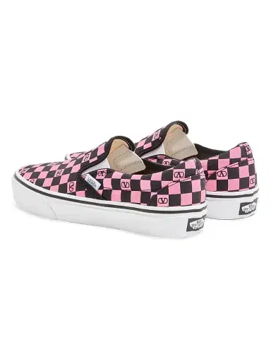 Valentino Garavani Women's and Vans Slip-On Sneakers in Fabric with VLogo Checkerboard Print - Pink Orchid Black | Thumbnail 3