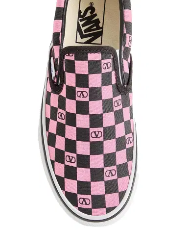 Valentino Garavani Women's and Vans Slip-On Sneakers in Fabric with VLogo Checkerboard Print - Pink Orchid Black | Thumbnail 5